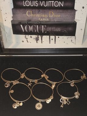 Alex and Ani Gold-Tone Ocean/Beach Theme Charm Bangle Bracelet Set - 7 Pieces